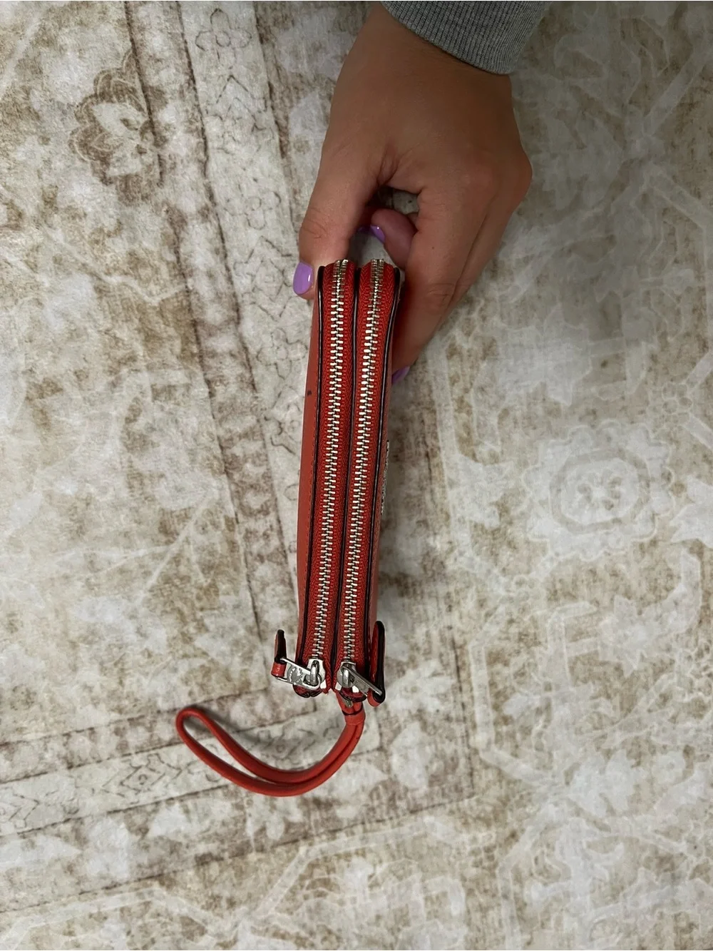 Coach Pebbled Leather Wristlet in Salmon